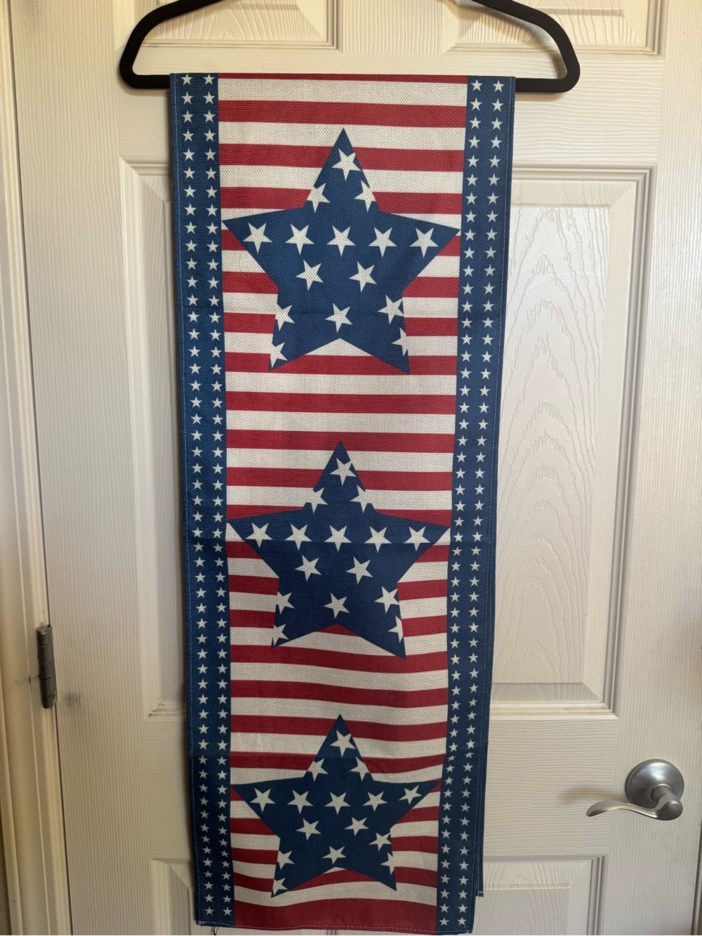 NWOT Patriotic Star & Stripes Table Runner - Red, White, Blue, 100% Linen-13x72